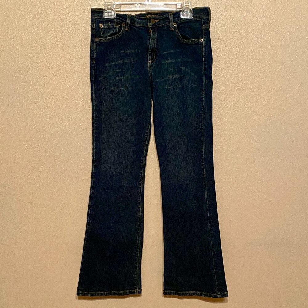 St. John's Bay Denim Pants Bootcut Dark Blue Artsy Back Pockets Size (12)